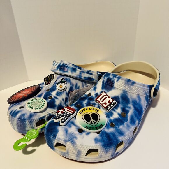 Levis X Crocs Classic‎ Clog Blue Tie Dye Men\'s 12 Levi Strauss Peace Love Charms main image 6